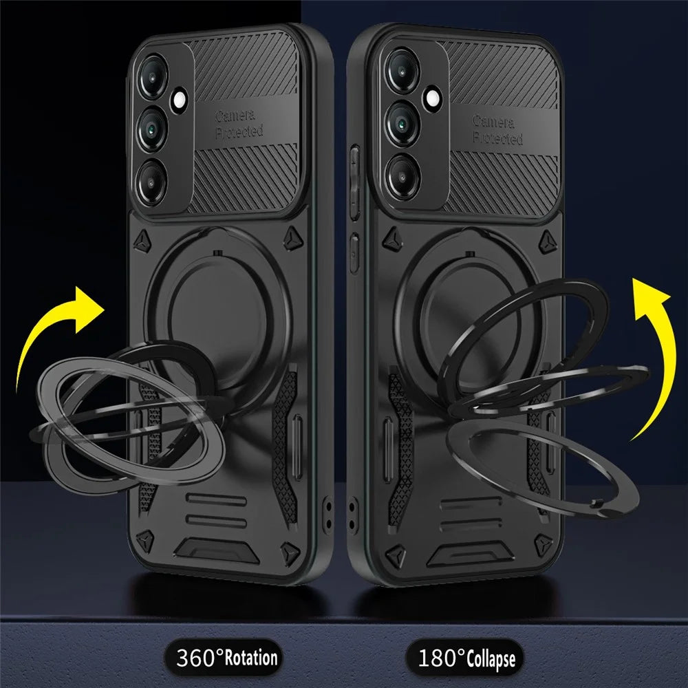 For Samsung Galaxy A35 5G Magnetic Case Shockproof TPU + PC Phone Back Cover with Kickstand  - Black - 3