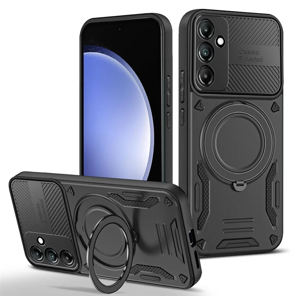 For Samsung Galaxy A55 5G Magnetic Case Shockproof TPU + PC Phone Back Cover with Kickstand  - Black - 1