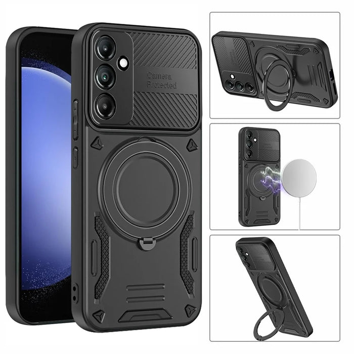 For Samsung Galaxy A55 5G Magnetic Case Shockproof TPU + PC Phone Back Cover with Kickstand  - Black - 2