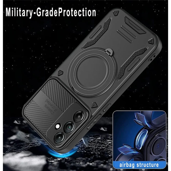 For Samsung Galaxy A55 5G Magnetic Case Shockproof TPU + PC Phone Back Cover with Kickstand  - Black - 5