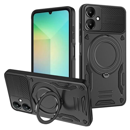For Samsung Galaxy A08 5G / A08 4G / A07 4G Magnetic Case Shockproof TPU + PC Phone Back Cover with Kickstand - Black - 1