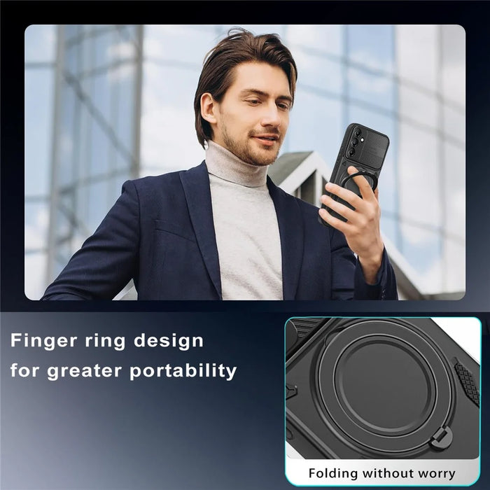 For Samsung Galaxy S25 FE Magnetic Case Shockproof TPU + PC Phone Back Cover with Kickstand - Black - 6