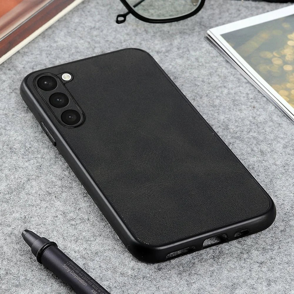 Mobile Phone Case for Samsung Galaxy S23, Cowhide Texture Dustproof Anti-Scratch Hard PC+TPU+PU Leather Phone Cover - Black - 3