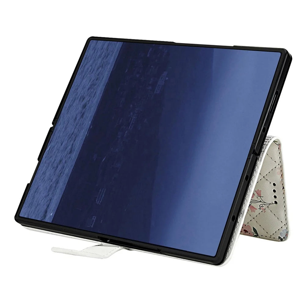 For Samsung Galaxy Z Fold4 5G Wallet Case Rhombic Floral Design Leather Flip Phone Cover with Strap - A1 - 3