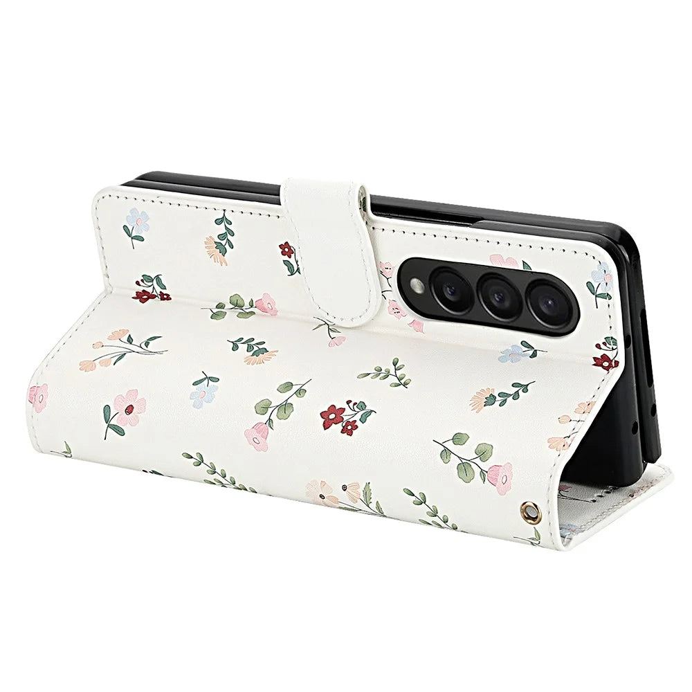 For Samsung Galaxy Z Fold4 5G Wallet Case Rhombic Floral Design Leather Flip Phone Cover with Strap - A1 - 4