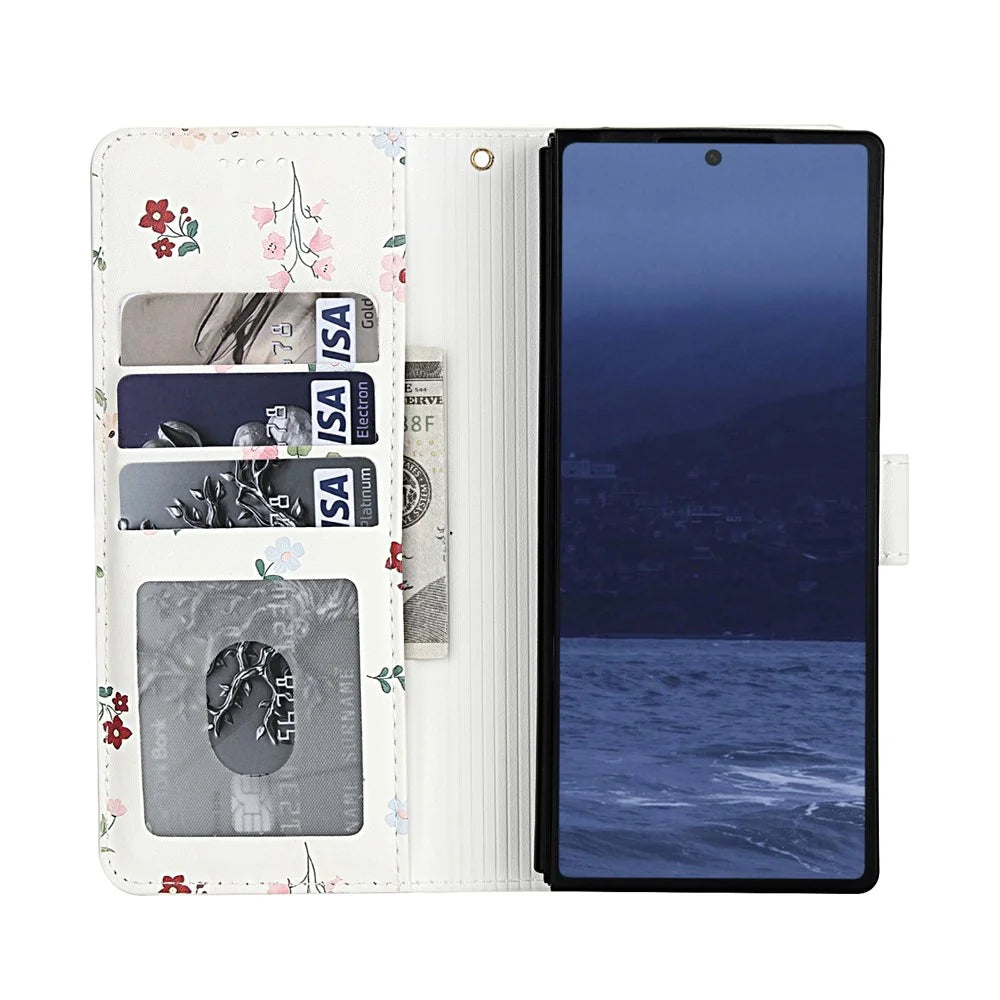 For Samsung Galaxy Z Fold5 5G Wallet Case Rhombic Floral Design Leather Flip Phone Cover with Strap - A1 - 2