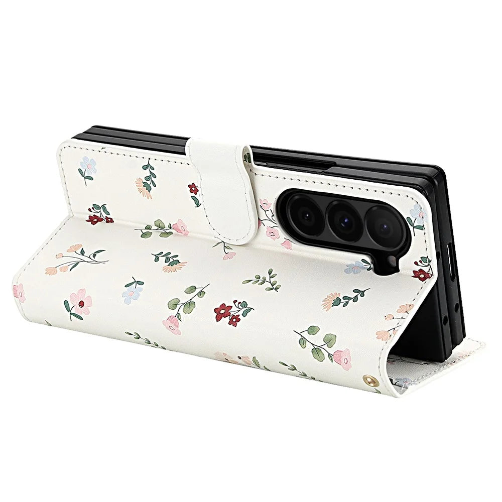 For Samsung Galaxy Z Fold5 5G Wallet Case Rhombic Floral Design Leather Flip Phone Cover with Strap - A1 - 3