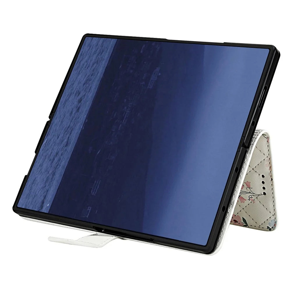 For Samsung Galaxy Z Fold5 5G Wallet Case Rhombic Floral Design Leather Flip Phone Cover with Strap - A1 - 4