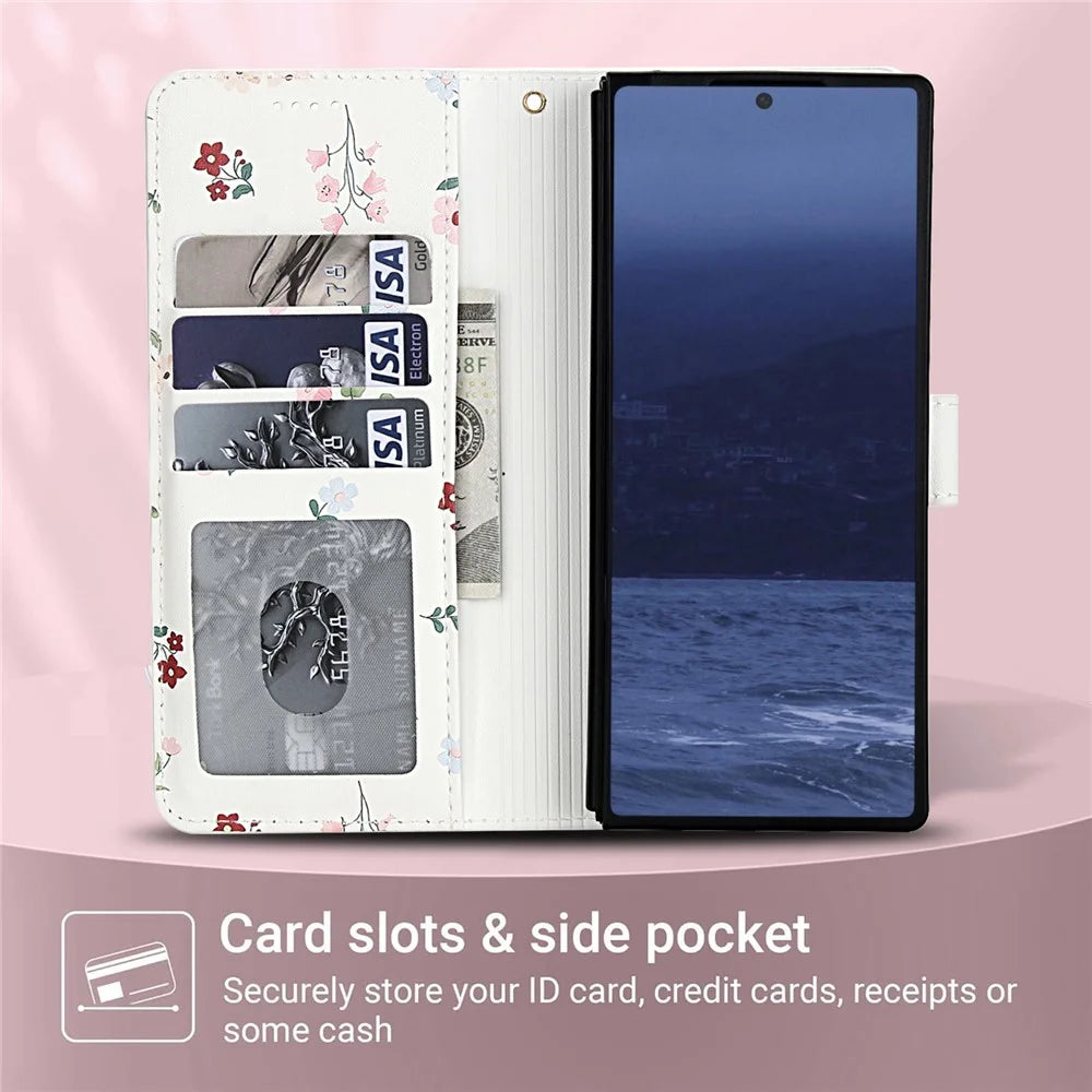 For Samsung Galaxy Z Fold5 5G Wallet Case Rhombic Floral Design Leather Flip Phone Cover with Strap - A1 - 7