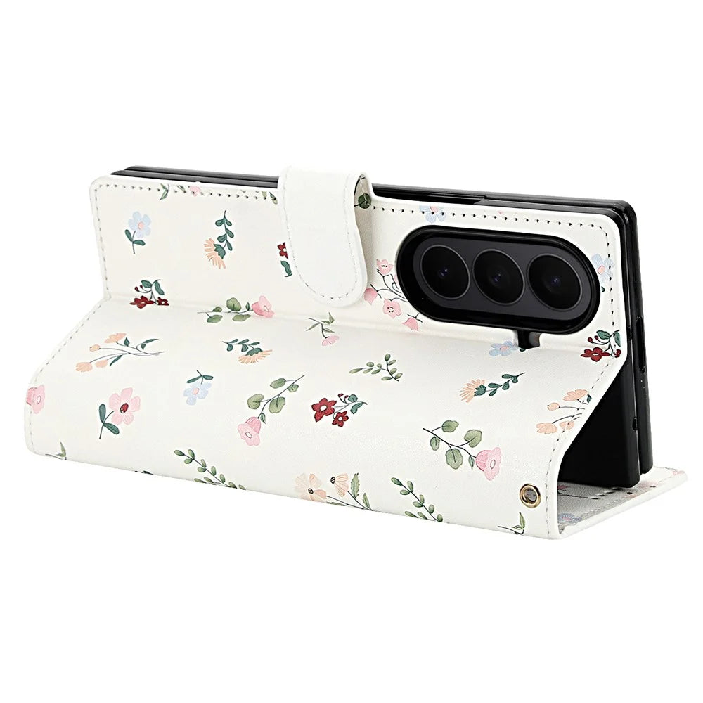 For Samsung Galaxy Z Fold7 5G Wallet Case Rhombic Floral Design Leather Flip Phone Cover with Strap - A1 - 2