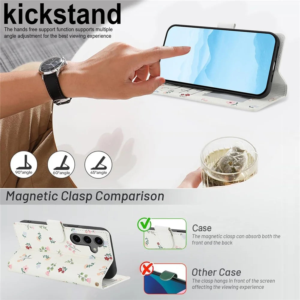 For Samsung Galaxy S26+ Wallet Case Rhombic Floral Design Leather Flip Phone Cover with Strap - A1 - 4
