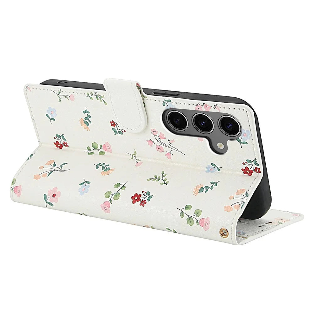 For Samsung Galaxy S26 Wallet Case Rhombic Floral Design Leather Flip Phone Cover with Strap - A1 - 3