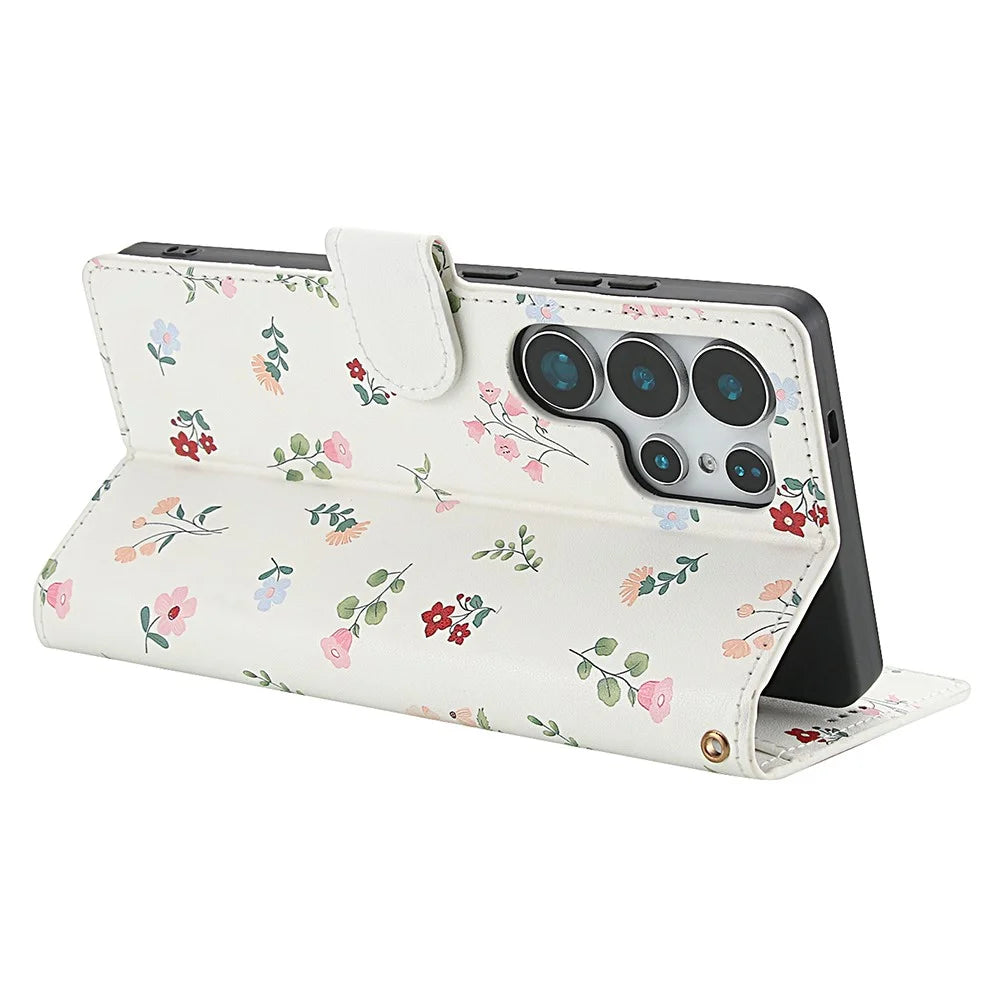 For Samsung Galaxy S26 Ultra Wallet Case Rhombic Floral Design Leather Flip Phone Cover with Strap - A1 - 3