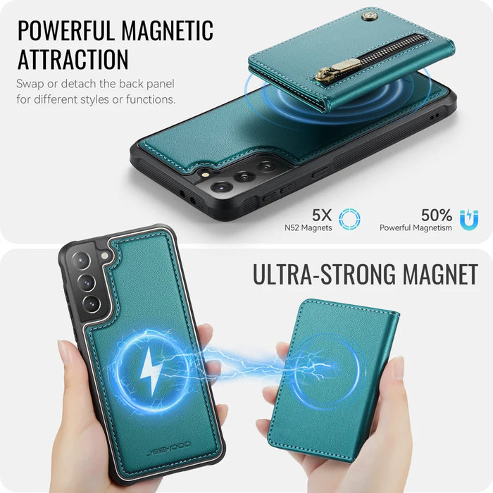 JEEHOOD For Samsung Galaxy S21+ 5G Case  J12 Magnetic Detachable Zipper Wallet Kickstand Leather Back Cover Magnetic Case - Blue - 3