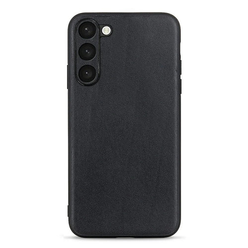 Anti-fall Phone Case For Samsung Galaxy S23 Textured Genuine Leather Coated TPU Protective Phone Cover - Black - 1