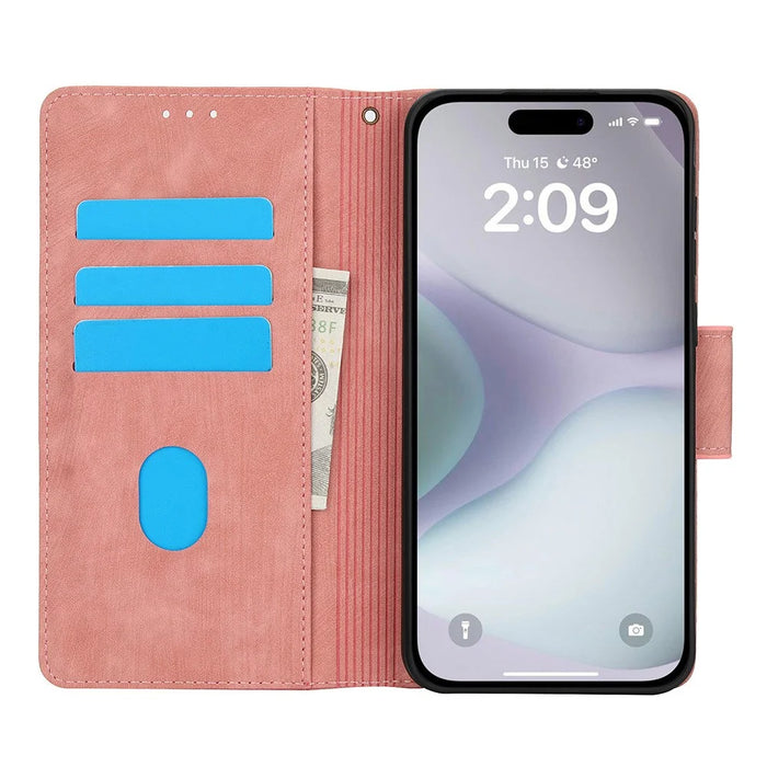 SY-001 For iPhone 17 Case Flower Butterfly Leather Wallet Phone Cover with Hand Strap - Pink - 2