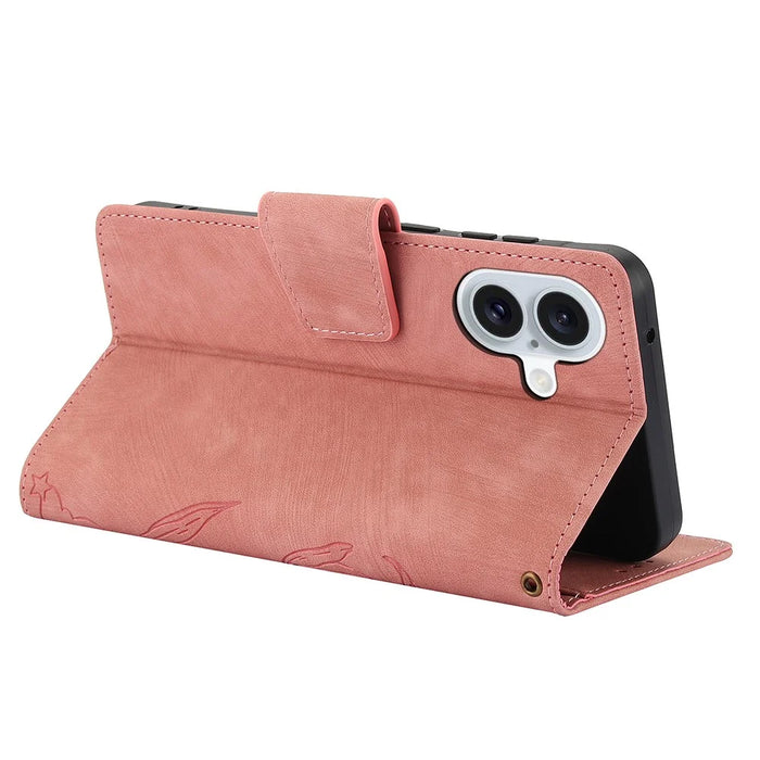 SY-001 For iPhone 17 Case Flower Butterfly Leather Wallet Phone Cover with Hand Strap - Pink - 3