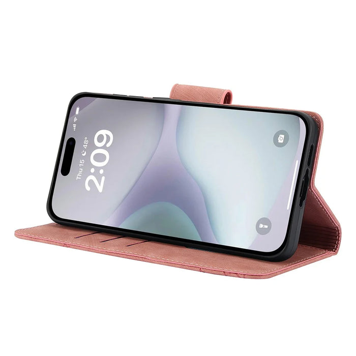 SY-001 For iPhone 17 Case Flower Butterfly Leather Wallet Phone Cover with Hand Strap - Pink - 4