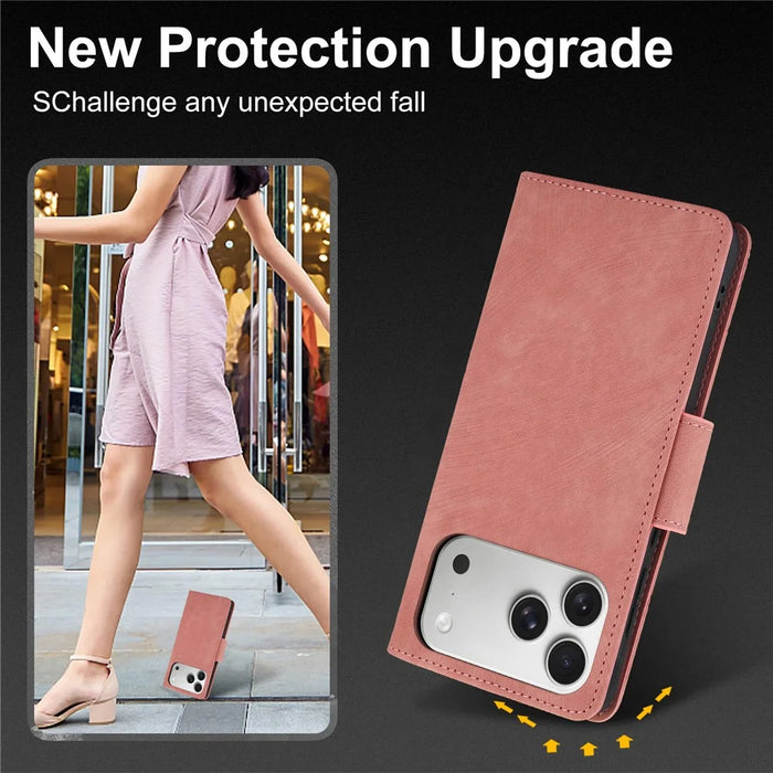 For iPhone 18 Pro / 17 Pro Case Flower Butterfly Leather Wallet Phone Cover with Hand Strap - Pink - 7