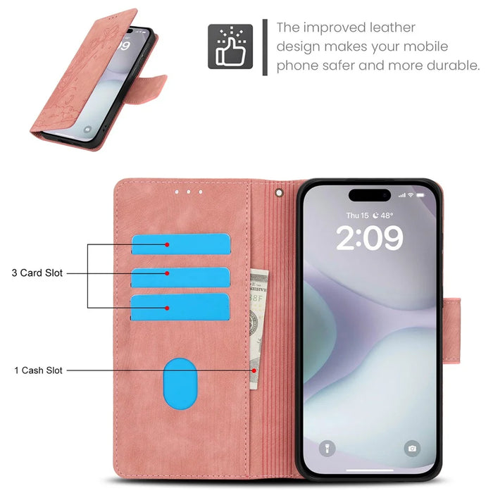 SY-001 For iPhone 18 Pro Max / 17 Pro Max Case Flower Butterfly Leather Wallet Phone Cover with Hand Strap - Pink - 6