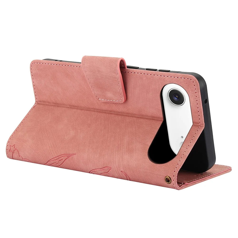 SY-001 For iPhone Air Case Flower Butterfly Leather Wallet Phone Cover with Hand Strap - Pink - 3