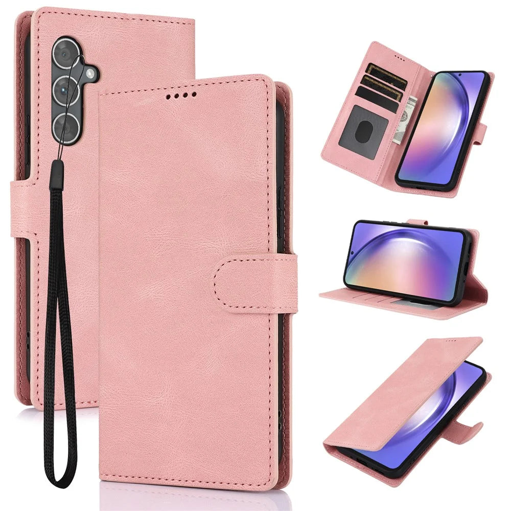 For Samsung Galaxy S26 Case PU Leather Phone Cover with Wallet Stand - Pink - 1