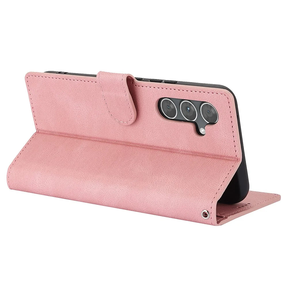 For Samsung Galaxy S26 Case PU Leather Phone Cover with Wallet Stand - Pink - 3