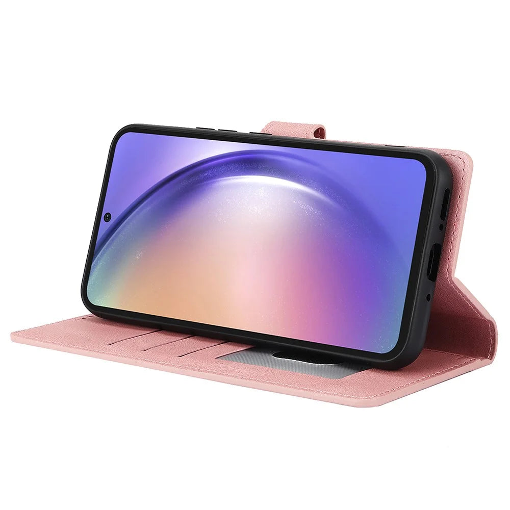 For Samsung Galaxy S26 Case PU Leather Phone Cover with Wallet Stand - Pink - 4