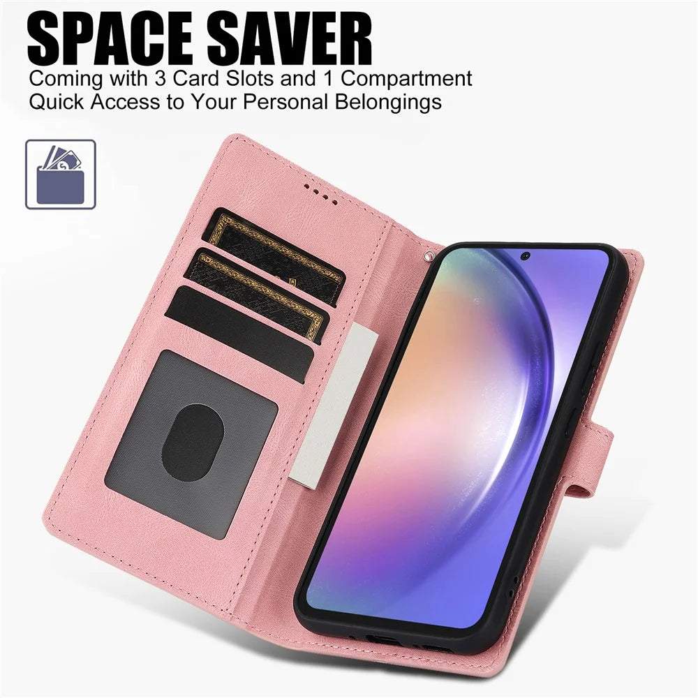 For Samsung Galaxy S26 Case PU Leather Phone Cover with Wallet Stand - Pink - 7