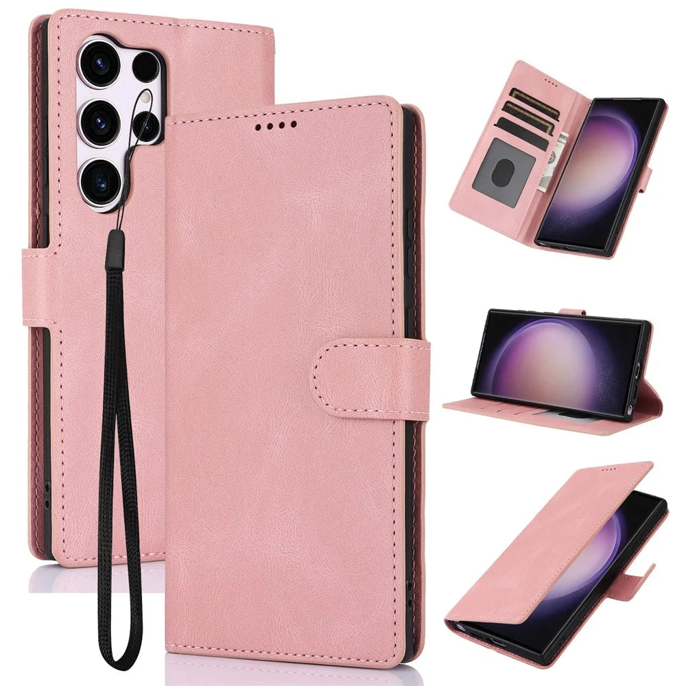 For Samsung Galaxy S26 Ultra Case PU Leather Phone Cover with Wallet Stand - Pink - 1
