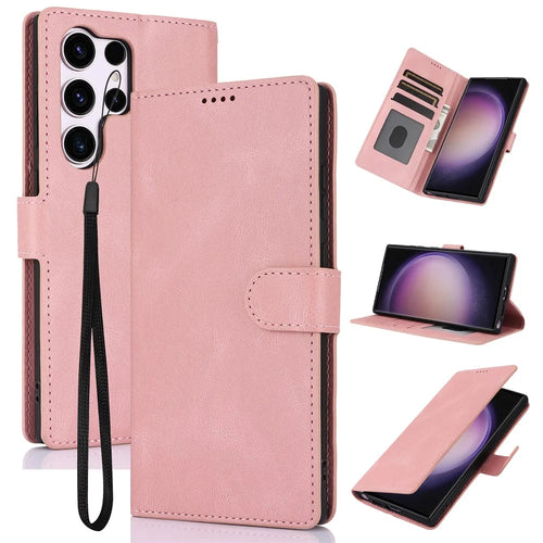For Samsung Galaxy S26 Ultra Case PU Leather Phone Cover with Wallet Stand - Pink - 1