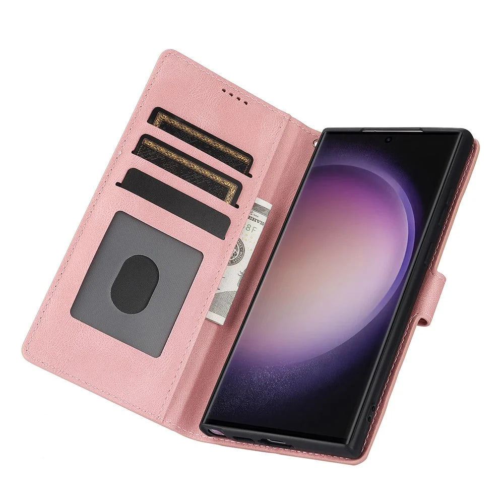 For Samsung Galaxy S26 Ultra Case PU Leather Phone Cover with Wallet Stand - Pink - 2