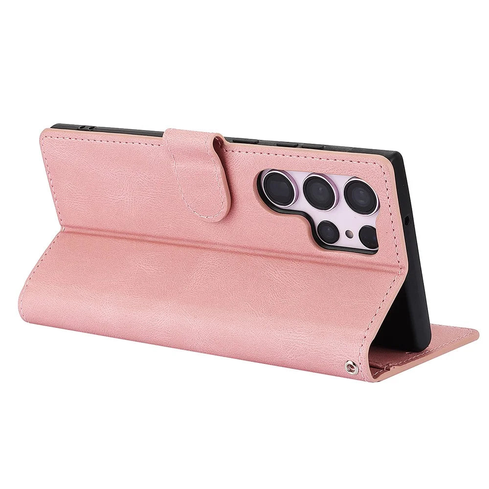 For Samsung Galaxy S26 Ultra Case PU Leather Phone Cover with Wallet Stand - Pink - 3
