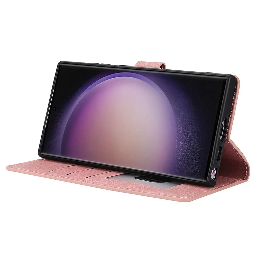 For Samsung Galaxy S26 Ultra Case PU Leather Phone Cover with Wallet Stand - Pink - 4