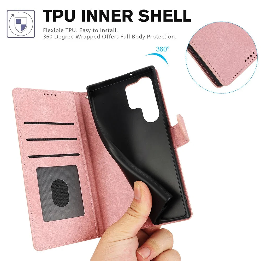 For Samsung Galaxy S26 Ultra Case PU Leather Phone Cover with Wallet Stand - Pink - 5