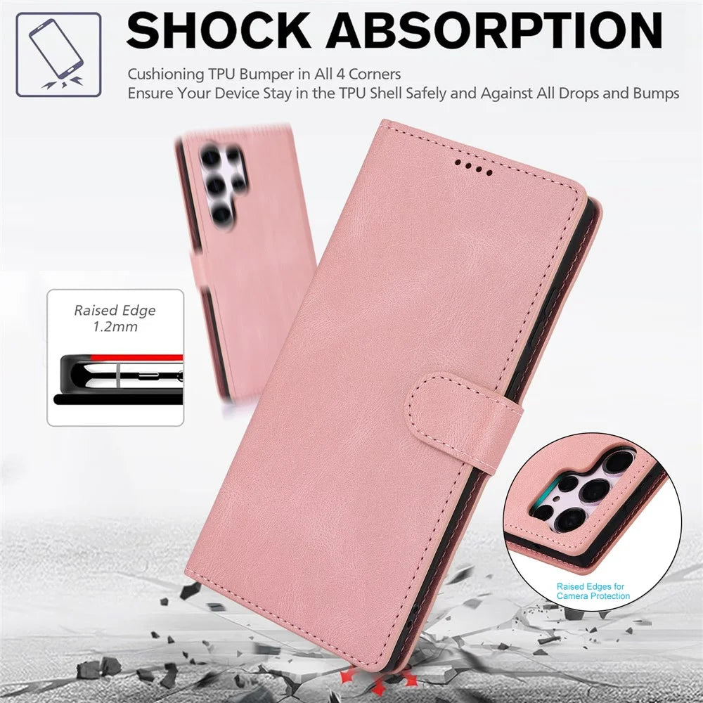For Samsung Galaxy S26 Ultra Case PU Leather Phone Cover with Wallet Stand - Pink - 6