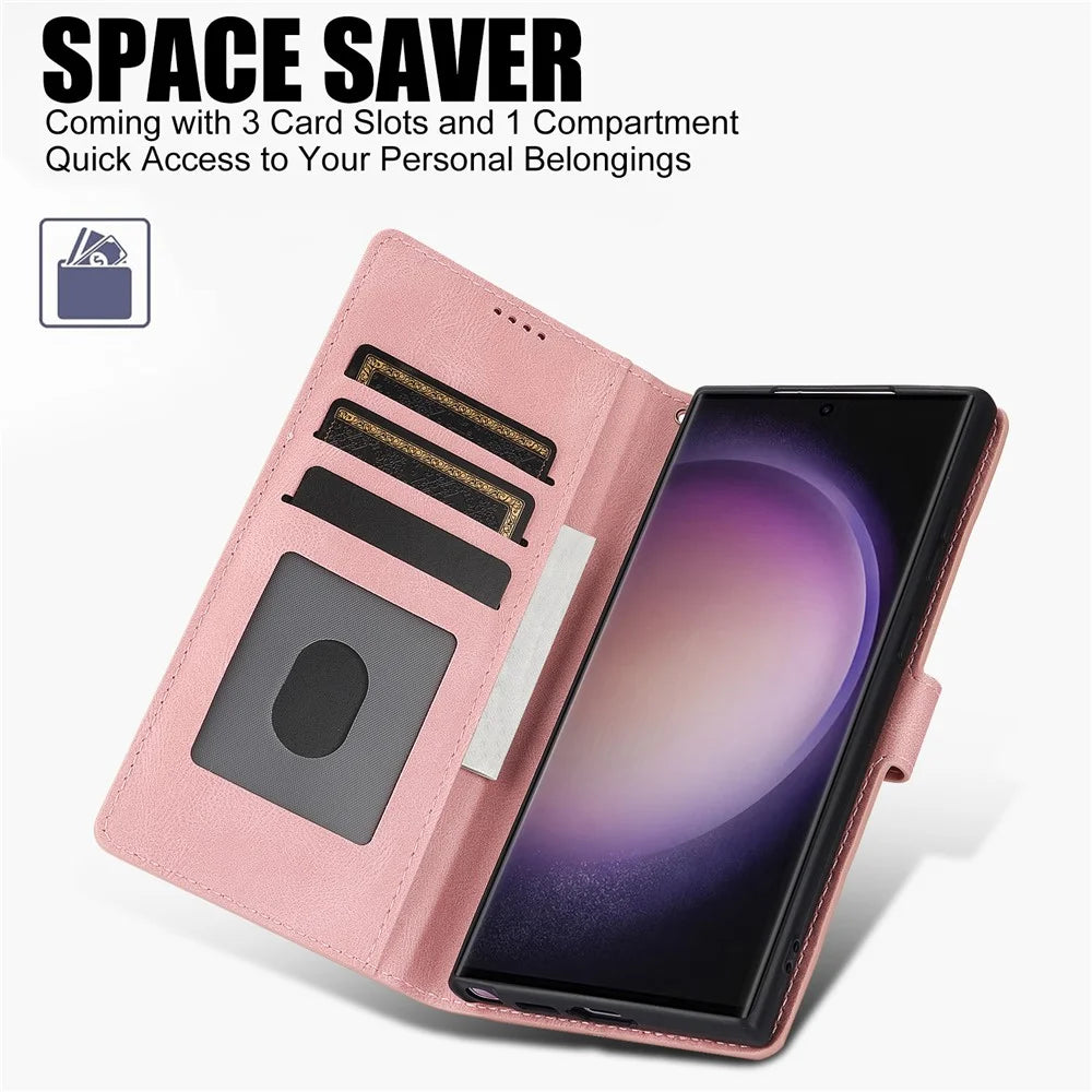 For Samsung Galaxy S26 Ultra Case PU Leather Phone Cover with Wallet Stand - Pink - 7