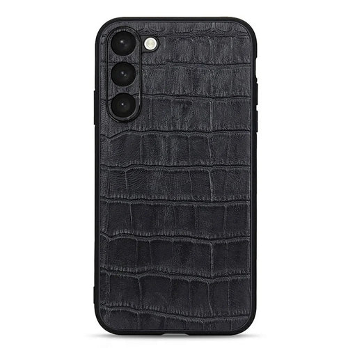 For Samsung Galaxy S23 Genuine Leather Crocodile Texture Protective Phone Case Anti-fall Cell Phone Back Cover - Black - 1