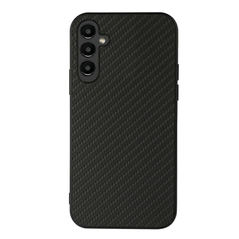 For Samsung Galaxy A14 5G / A14 4G Carbon Fiber Texture Phone Case PU Leather Coated TPU Scratch-resistant Mobile Phone Back Cover - Black - 1