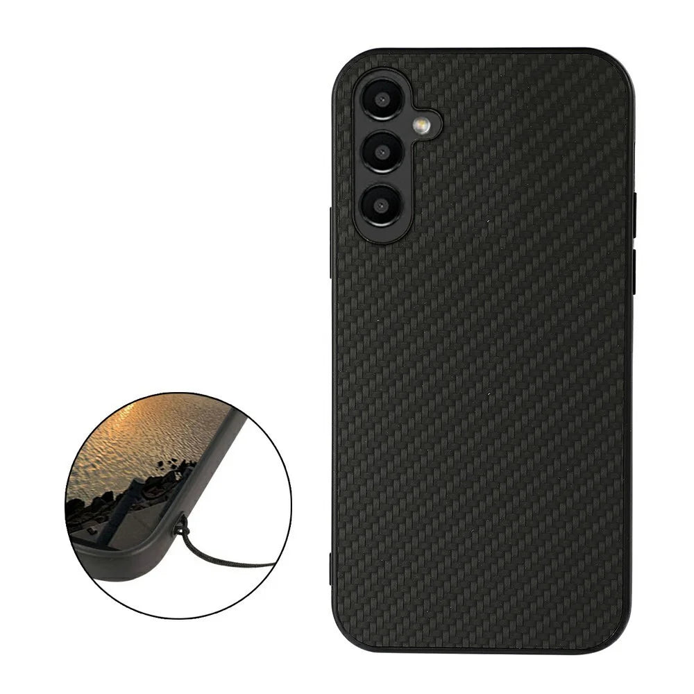 For Samsung Galaxy A14 5G / A14 4G Carbon Fiber Texture Phone Case PU Leather Coated TPU Scratch-resistant Mobile Phone Back Cover - Black - 2