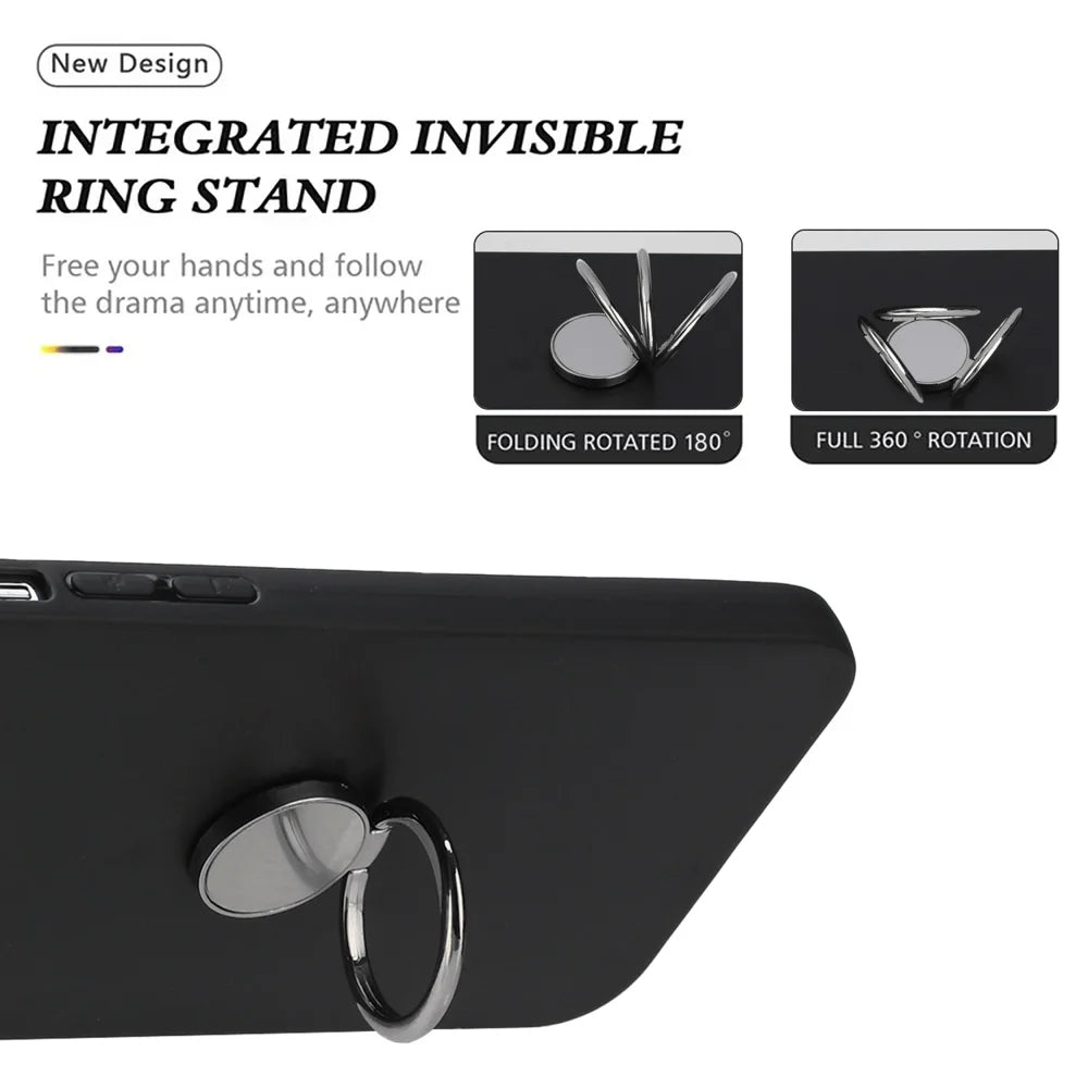 For Samsung Galaxy S26 Case Ring Kickstand Soft TPU Matte Phone Cover - Black - 4
