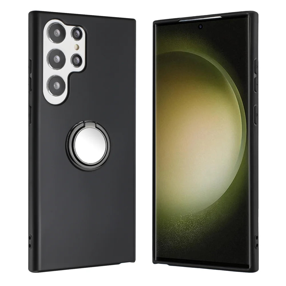 For Samsung Galaxy S26 Ultra Case Ring Kickstand Soft TPU Matte Phone Cover - Black - 1