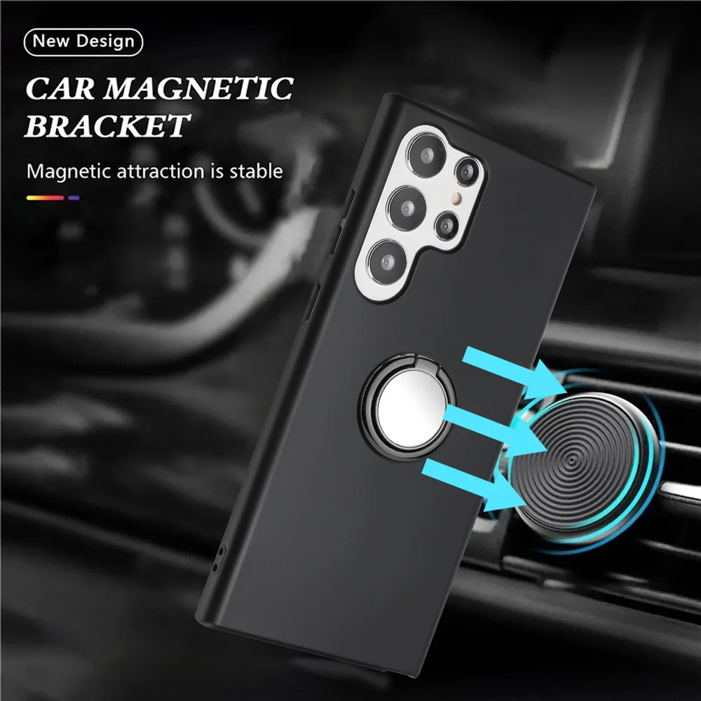 For Samsung Galaxy S26 Ultra Case Ring Kickstand Soft TPU Matte Phone Cover - Black - 3