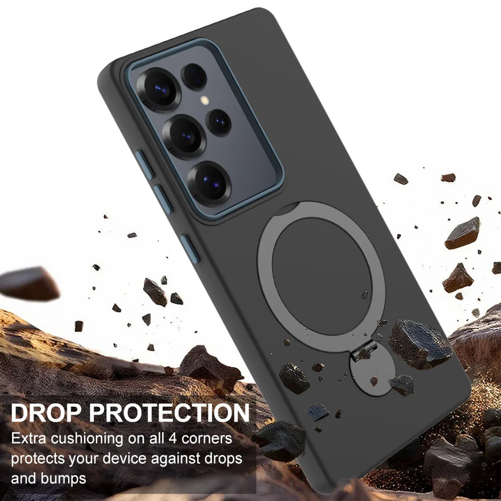 For Samsung Galaxy S24 Ultra Magnetic Case Rotating Ring Kickstand TPU + PC Back Cover - Black - 4