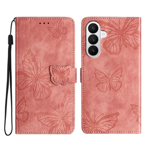 For Samsung Galaxy A37 5G Case Butterfly Design Flip Wallet Leather Phone Cover Skin-Touch - Pink - 1