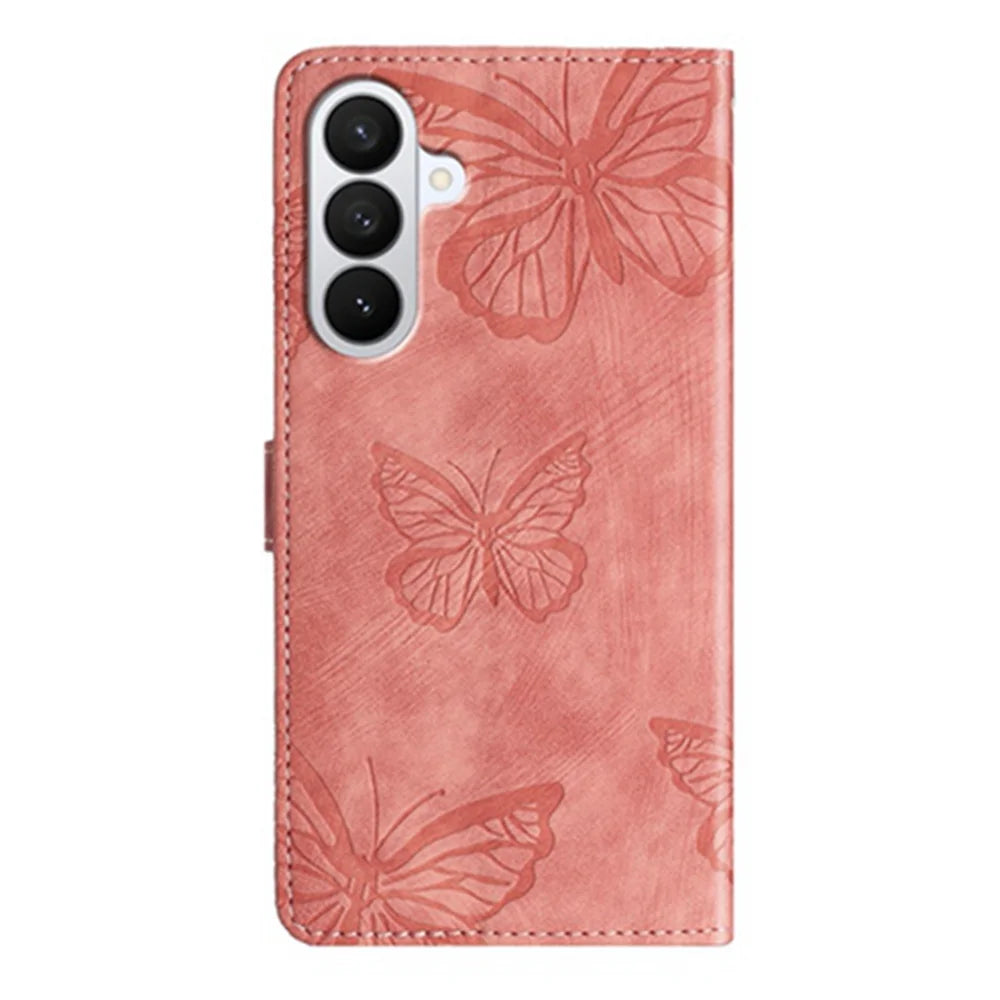 For Samsung Galaxy A37 5G Case Butterfly Design Flip Wallet Leather Phone Cover Skin-Touch - Pink - 2