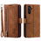 For Samsung Galaxy S26+ Case 9 Card Slots Zipper Wallet PU Leather Phone Cover with Wrist Strap - Brown - 1