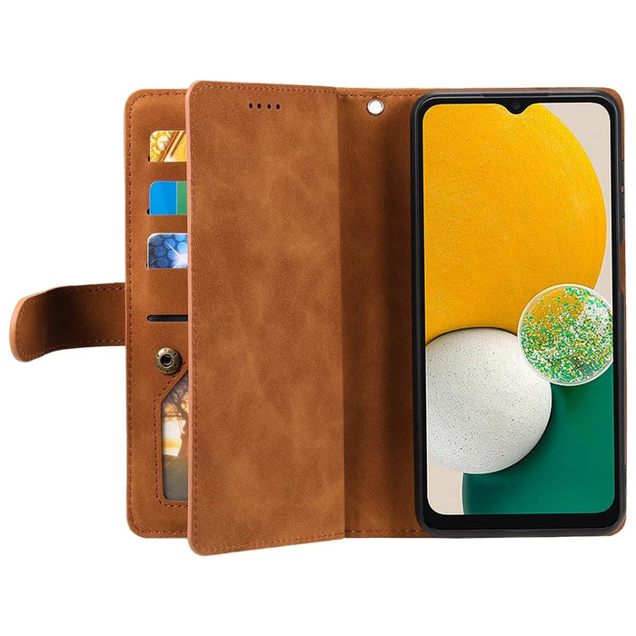 For Samsung Galaxy S26+ Case 9 Card Slots Zipper Wallet PU Leather Phone Cover with Wrist Strap - Brown - 3