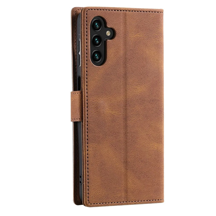 For Samsung Galaxy S26+ Leather Case Splicing Stitching Wallet Phone Cover with Wrist Strap - Brown - 7