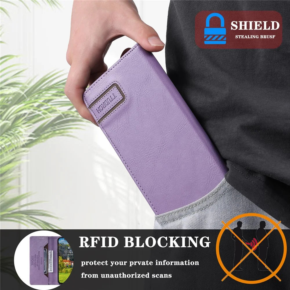 TTUDRCH Style 007 For Samsung Galaxy S26+ Leather Case RFID Blocking Wallet Stand Phone Cover - Purple - 5